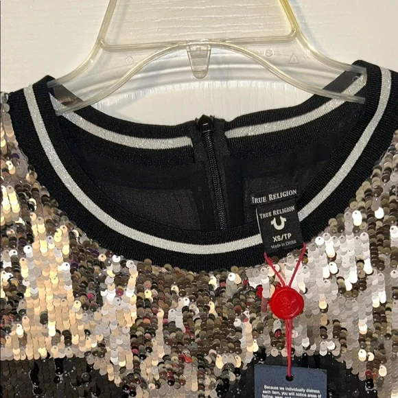 True Religion Silver Sequin Dress with Black Detail - Picture 8 of 11